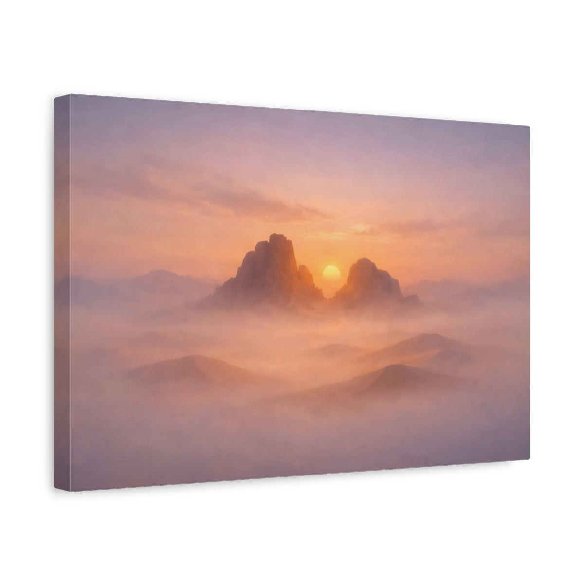 Brouillard Profond Désert Coucher de Soleil Montagnes Soleil Nature - Impression sur Toile