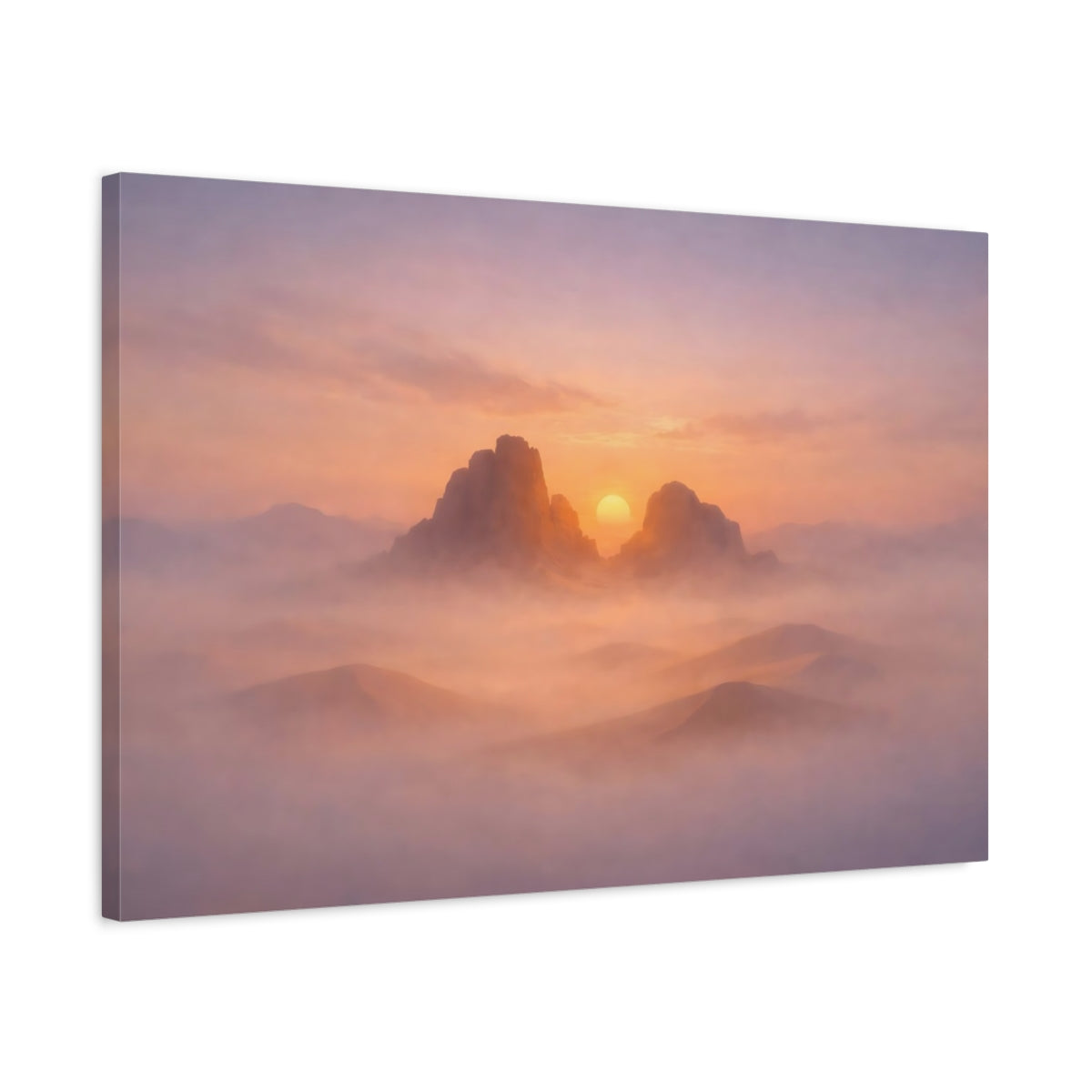 Brouillard Profond Désert Coucher de Soleil Montagnes Soleil Nature - Impression sur Toile