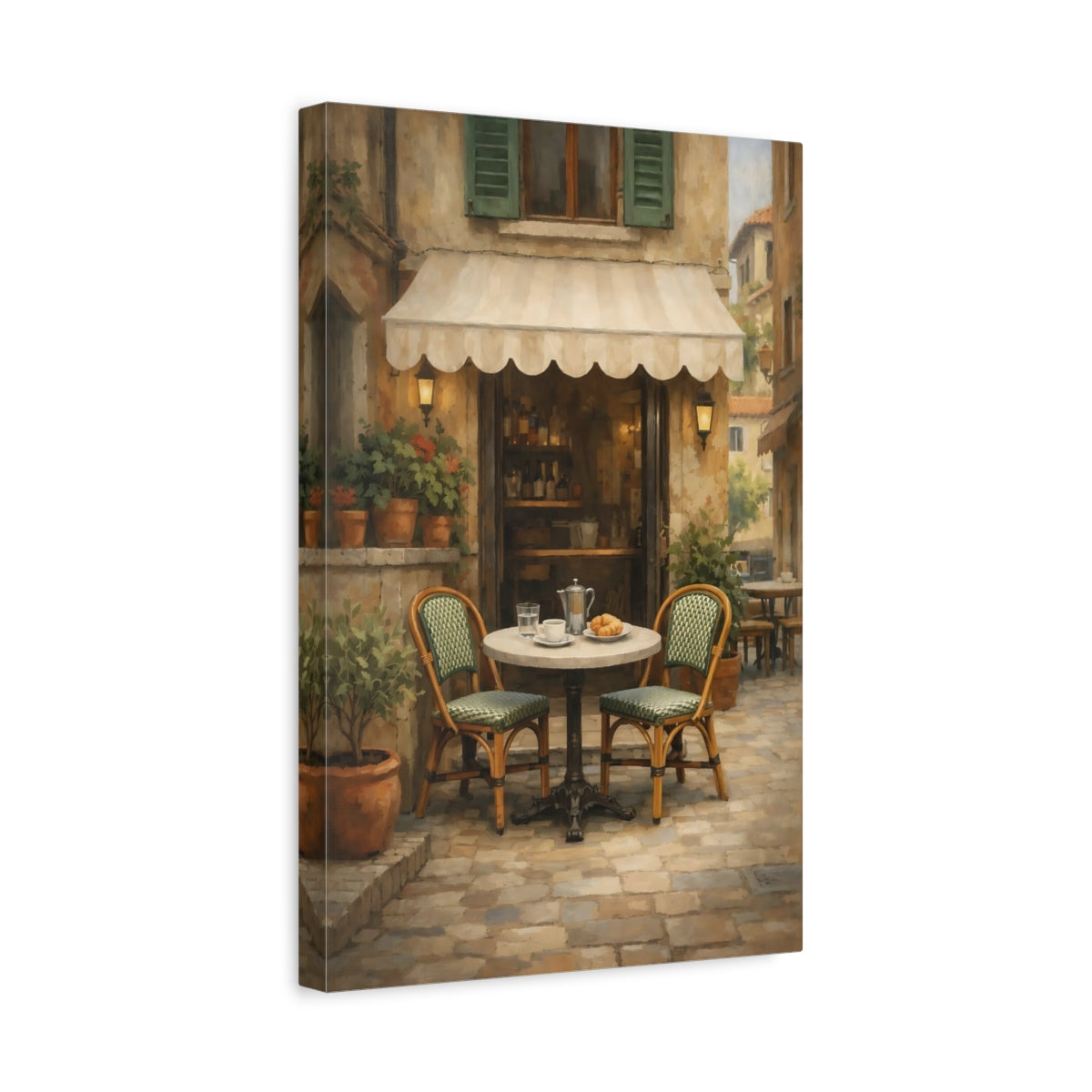 Vintage Street Cafe European Scene - Canvas Wall Art Print
