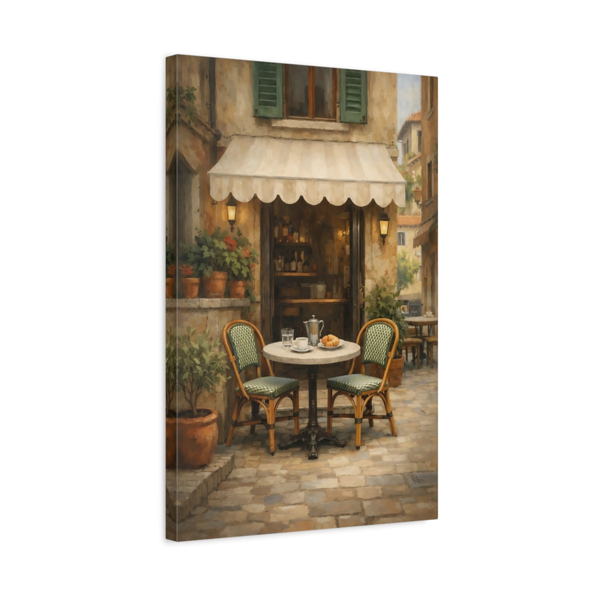 Vintage Street Cafe European Scene - Canvas Wall Art Print