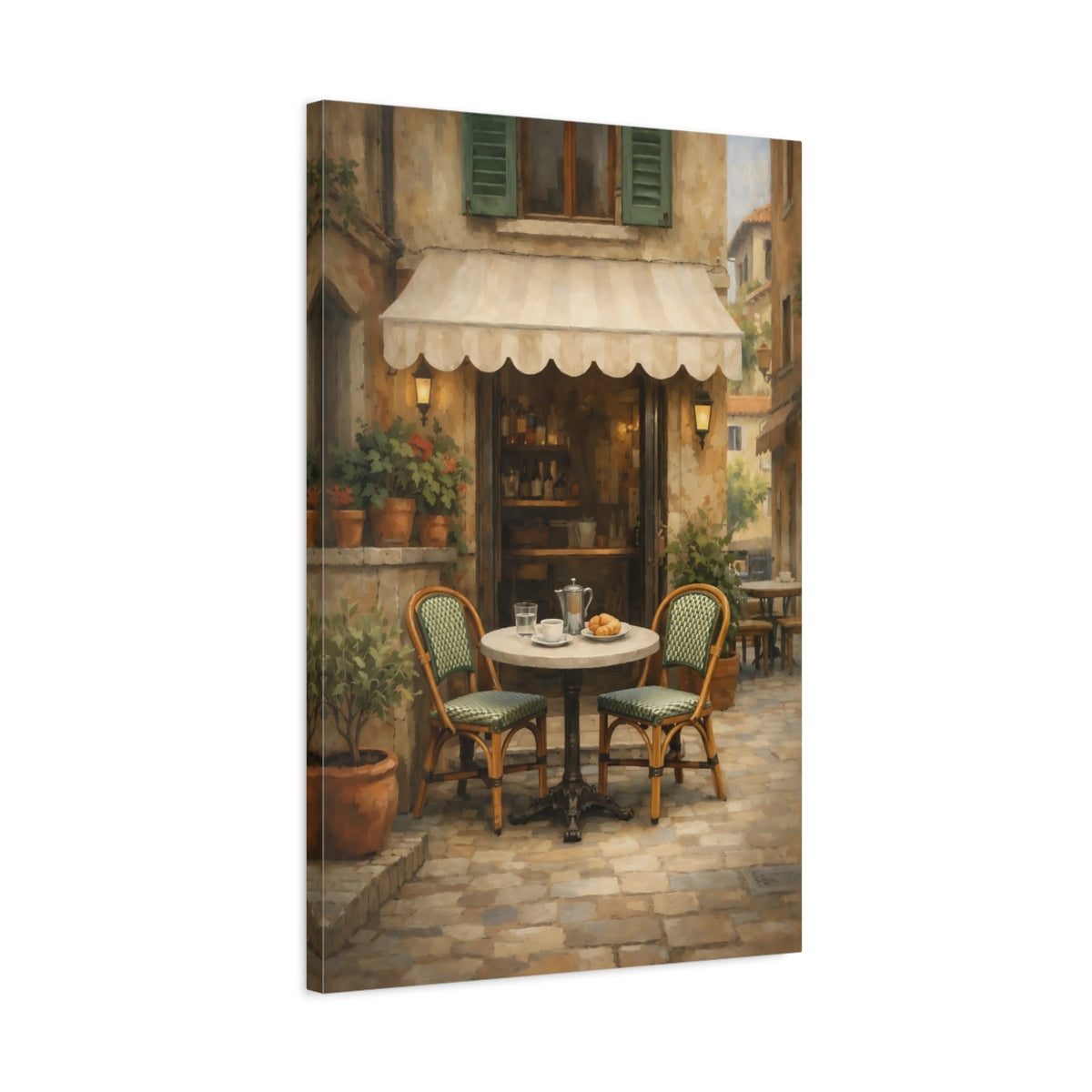 Vintage Street Cafe European Scene - Canvas Wall Art Print