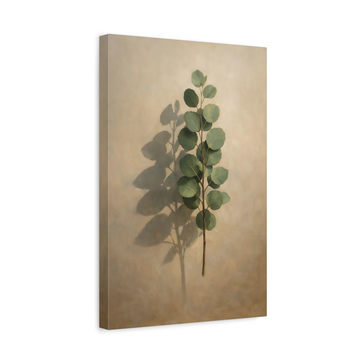 Side Mockup 4. Nature Eucalyptus Branch Green Eucalyptus Art shown as stretched canvas wall art