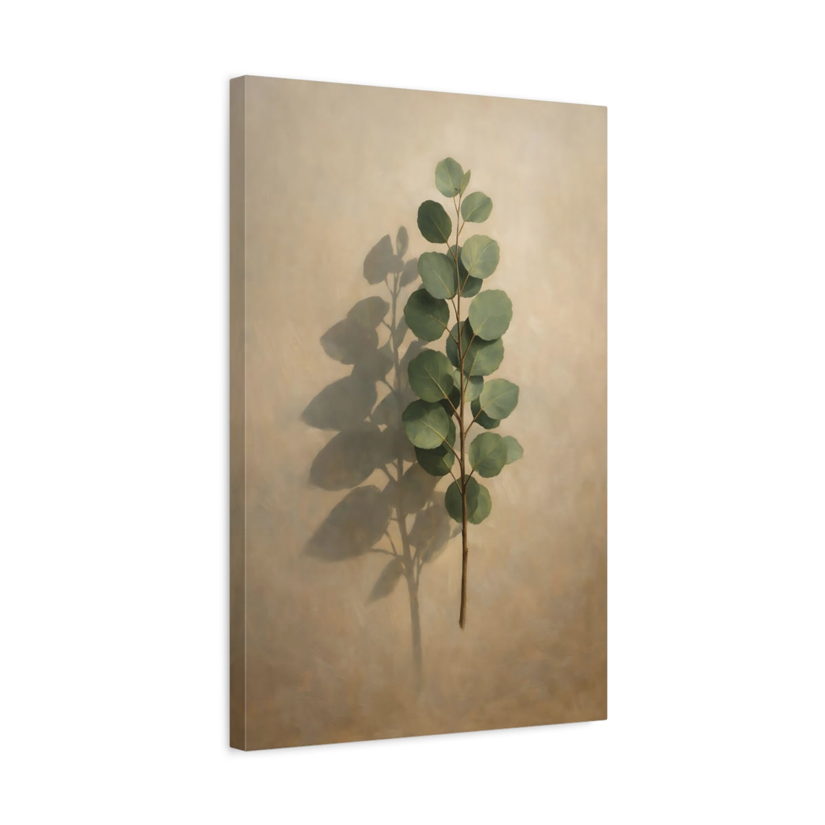 Side Mockup 3. Nature Eucalyptus Branch Green Eucalyptus Art shown as stretched canvas wall art