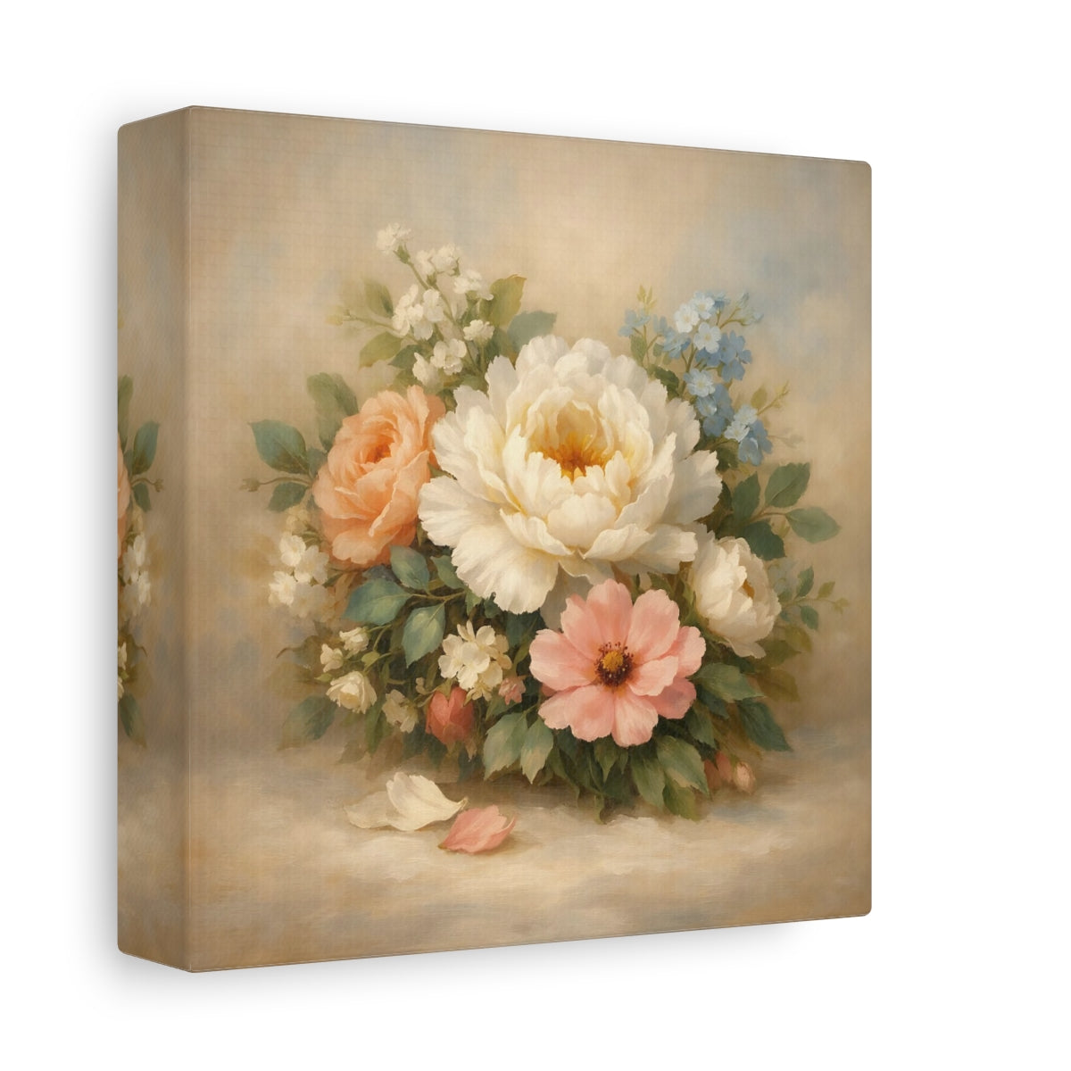Side Mockup 1. Floral Flower Bouquet Pastel Floral shown as stretched canvas wall art
