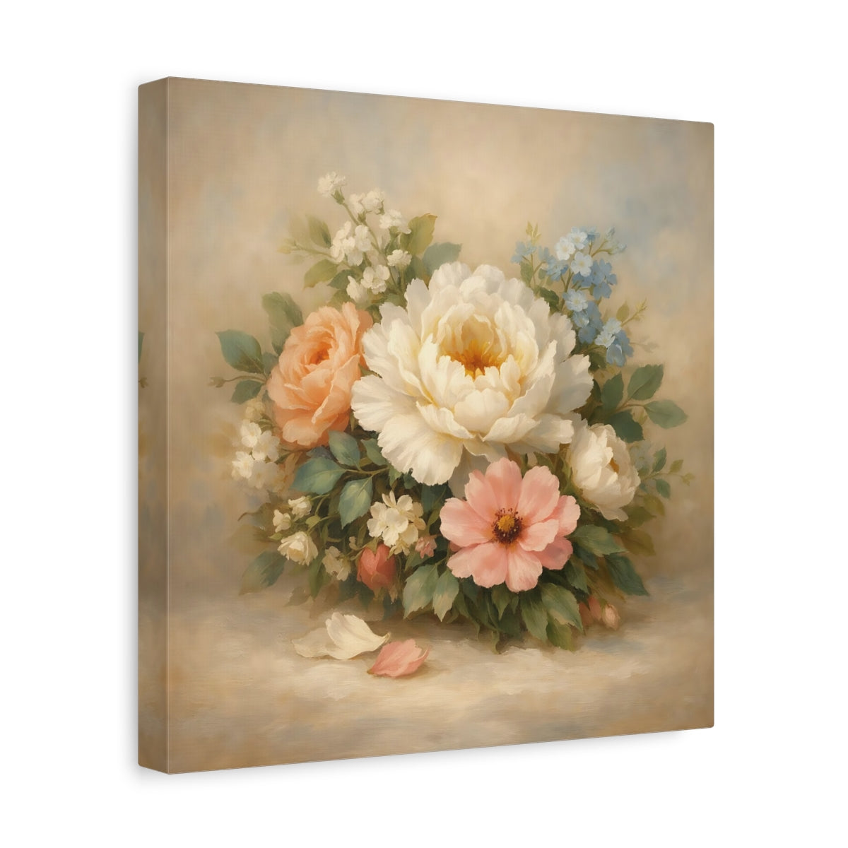 Side Mockup 8. Floral Flower Bouquet Pastel Floral shown as stretched canvas wall art