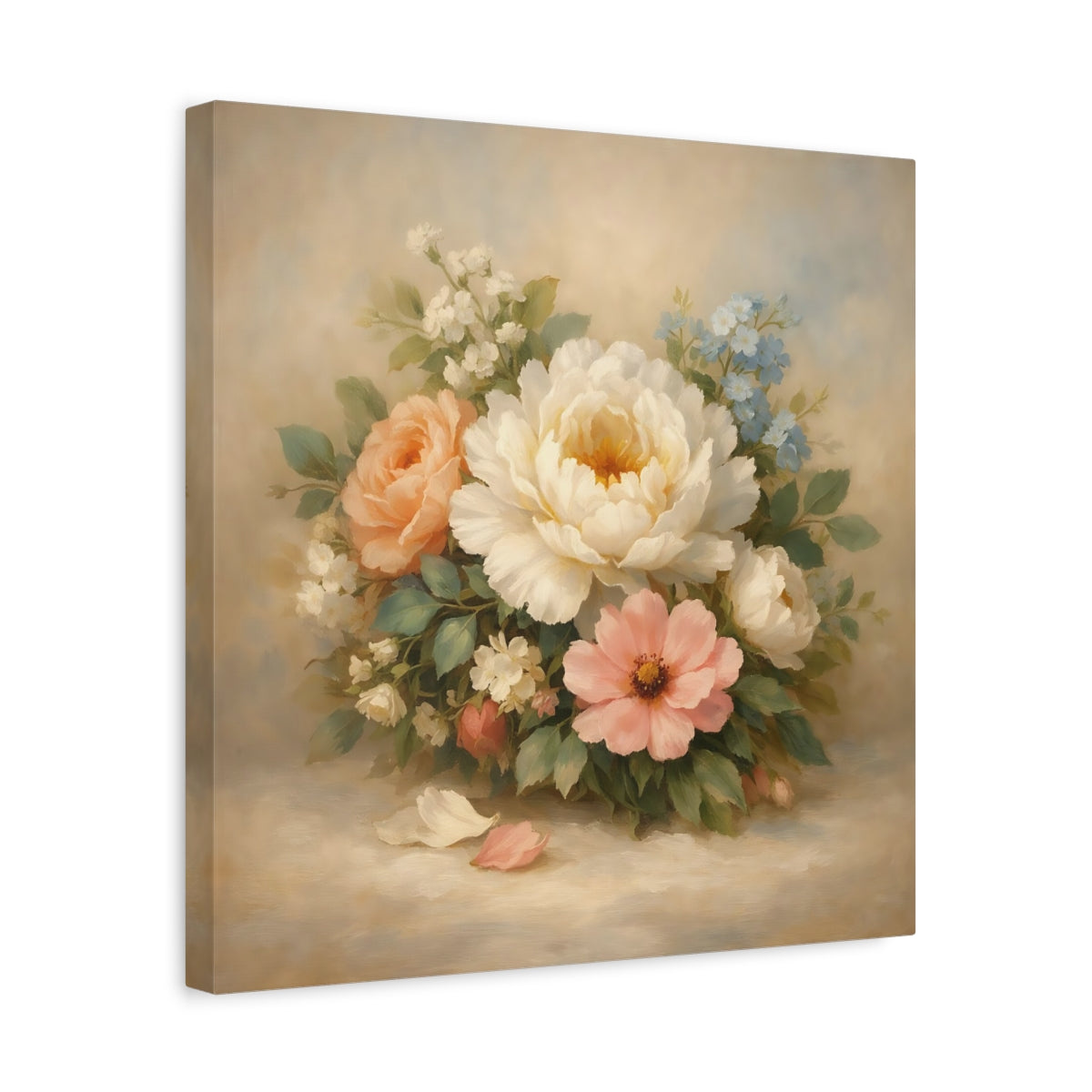 Side Mockup 6. Floral Flower Bouquet Pastel Floral shown as stretched canvas wall art