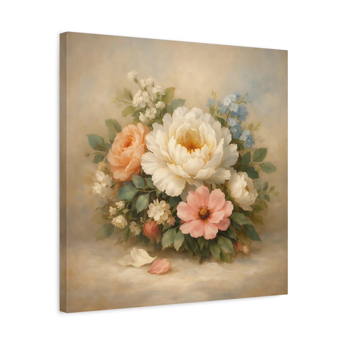 Side Mockup 5. Floral Flower Bouquet Pastel Floral shown as stretched canvas wall art