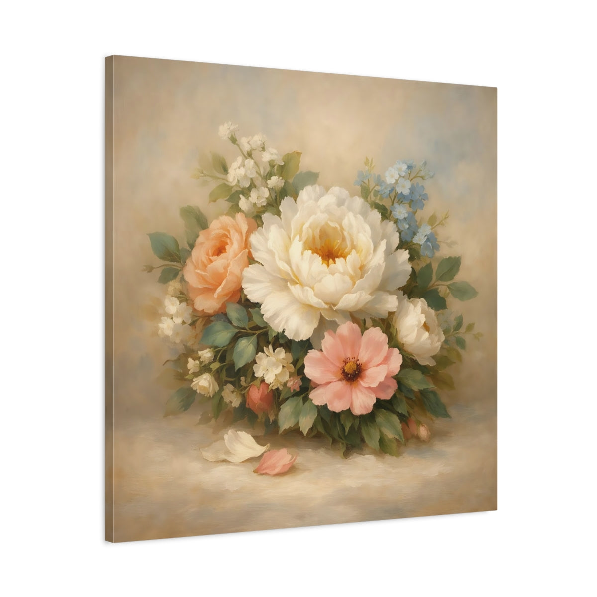 Side Mockup 3. Floral Flower Bouquet Pastel Floral shown as stretched canvas wall art