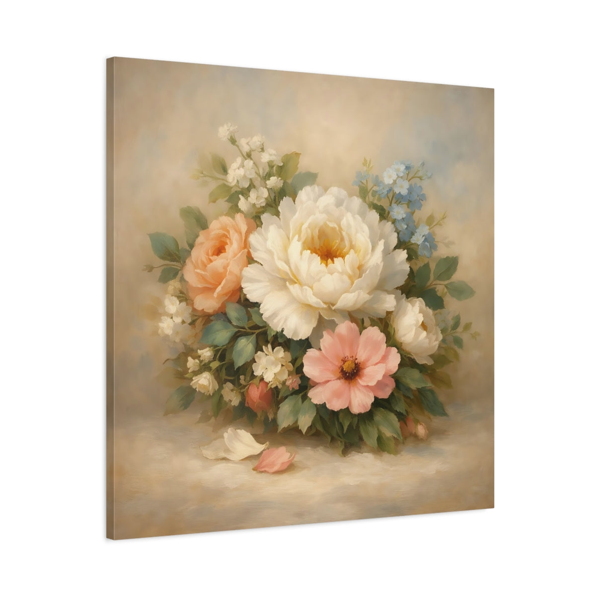 Side Mockup 2. Floral Flower Bouquet Pastel Floral shown as stretched canvas wall art