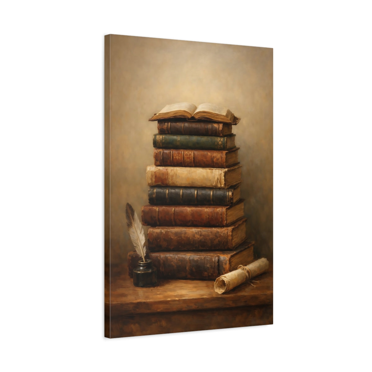 Side Mockup 2. Vintage Old Books Vintage Book Still Life shown as stretched canvas wall art