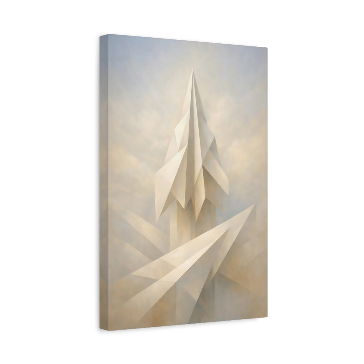 Side Mockup 4. Abstract Geometric Structure Cream White Abstract shown as stretched canvas wall art