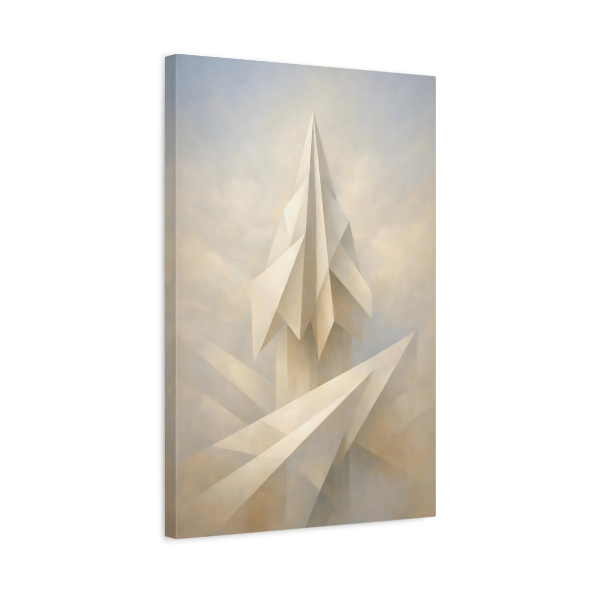 Side Mockup 3. Abstract Geometric Structure Cream White Abstract shown as stretched canvas wall art