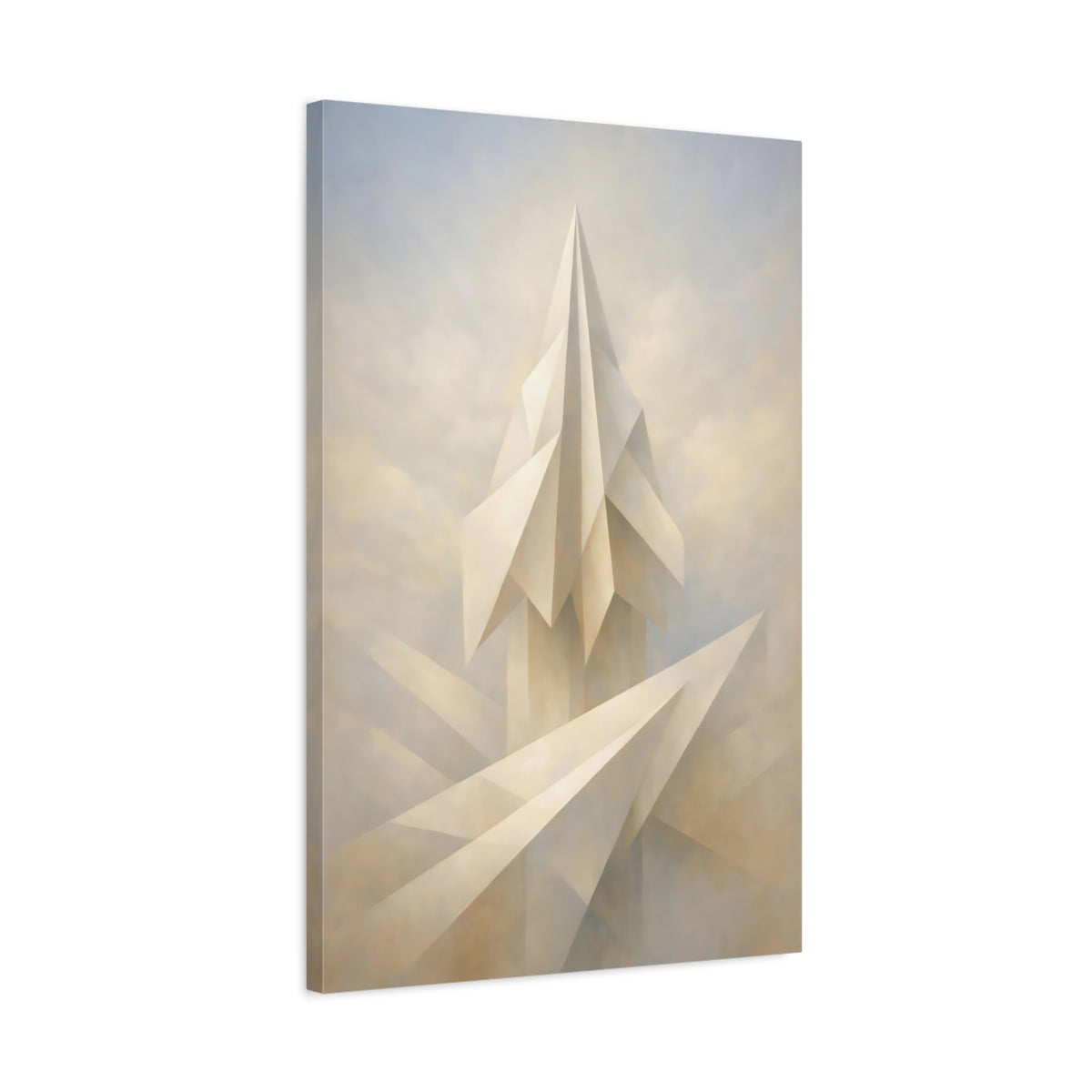 Side Mockup 2. Abstract Geometric Structure Cream White Abstract shown as stretched canvas wall art