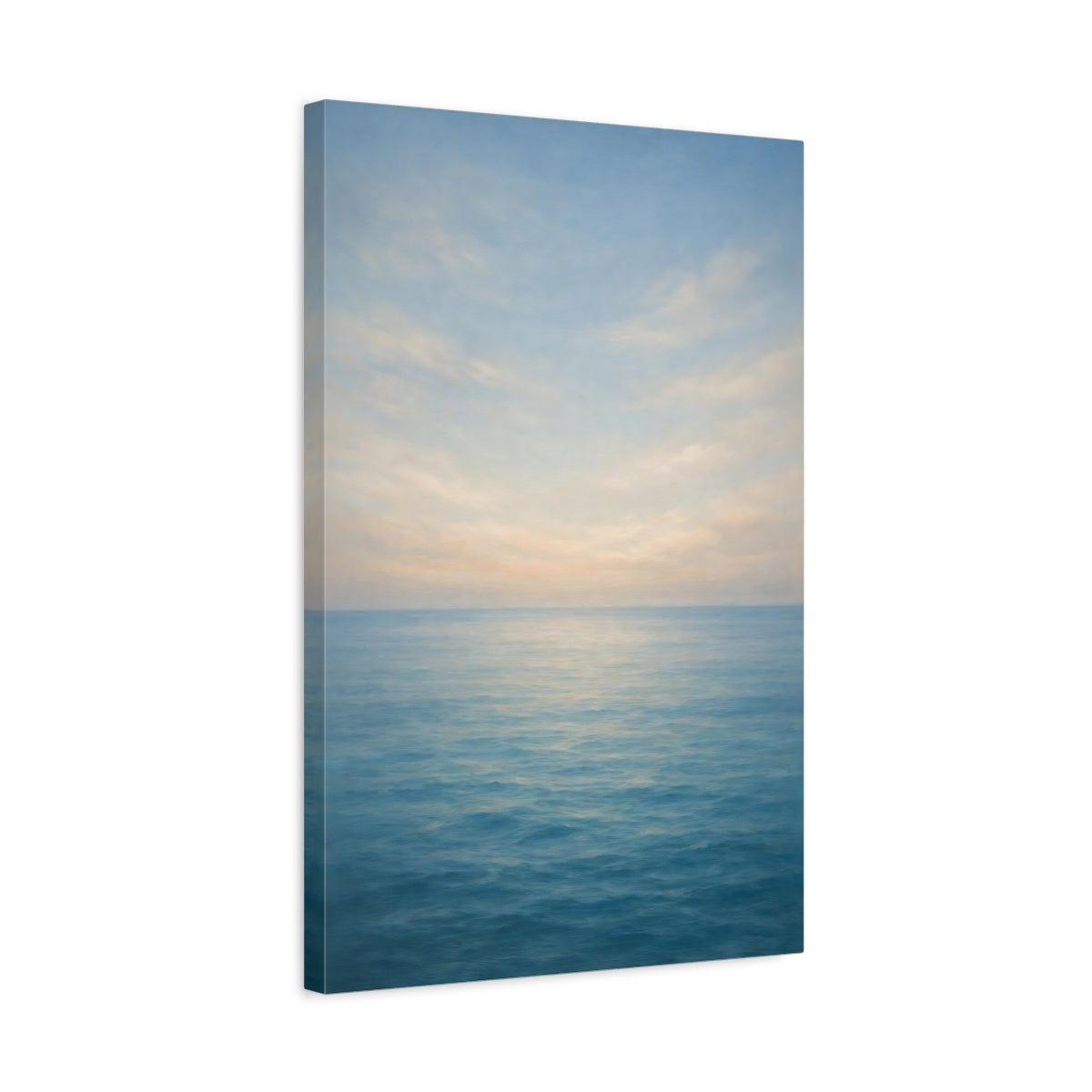 Side Mockup 3. Nature Ocean Blue Ocean Sky shown as stretched canvas wall art