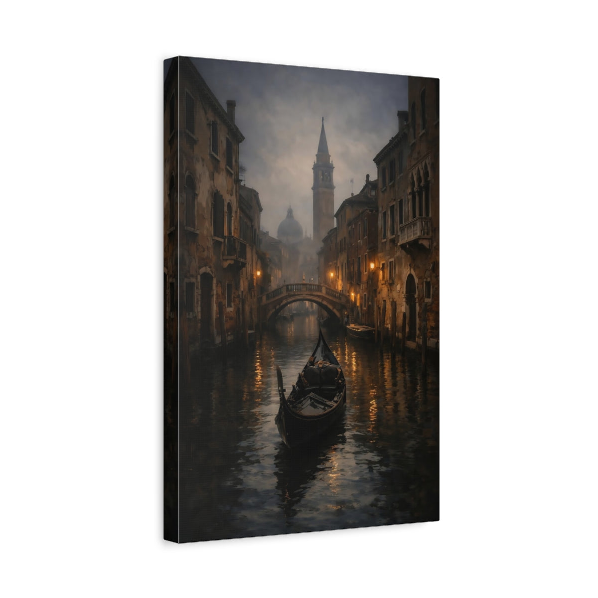 Side Mockup 4. Vintage Gondola Venice Canal shown as stretched canvas wall art