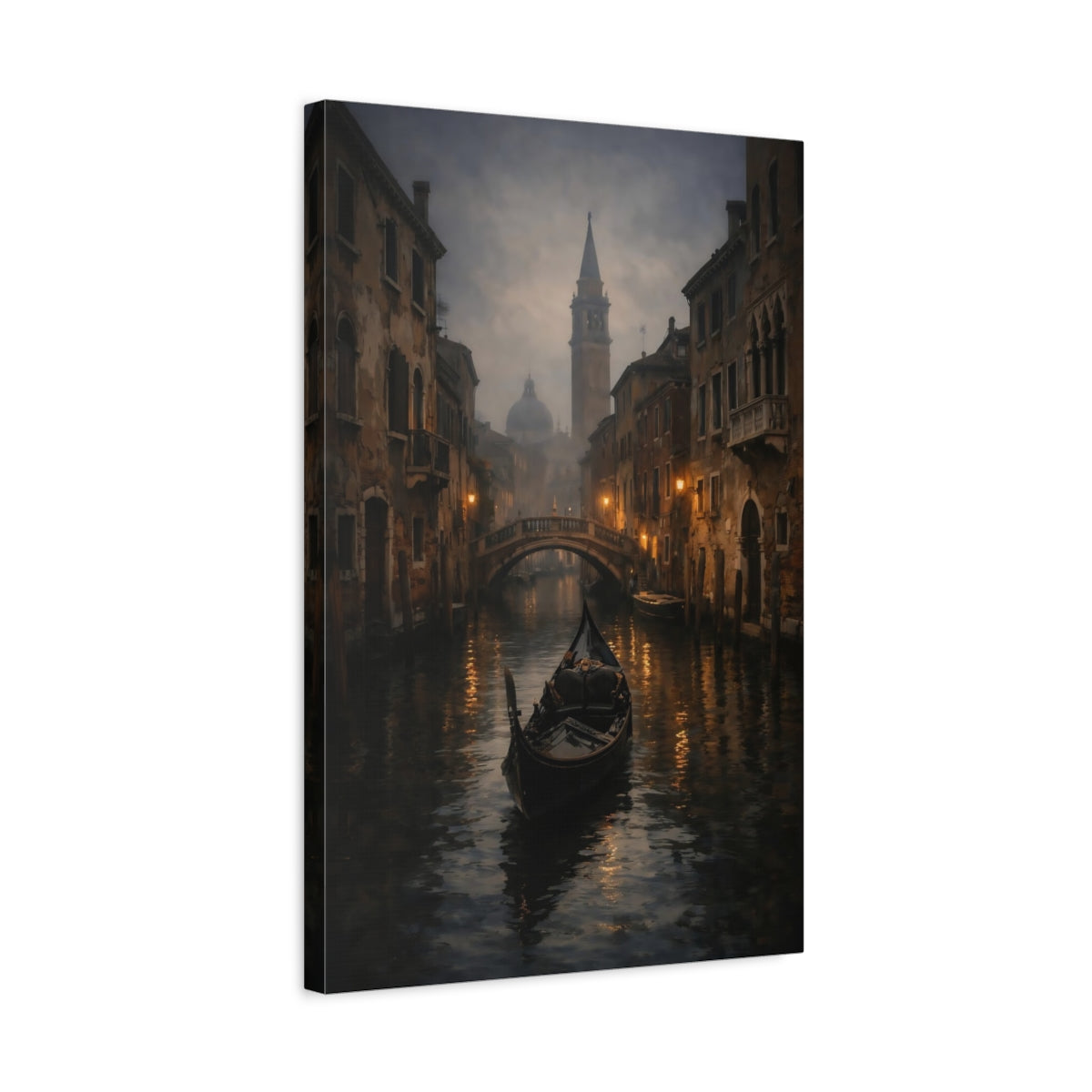 Side Mockup 3. Vintage Gondola Venice Canal shown as stretched canvas wall art