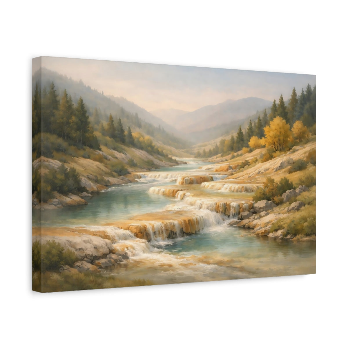 Trees Hills Waterfalls Nature - Canvas Wall Art Print