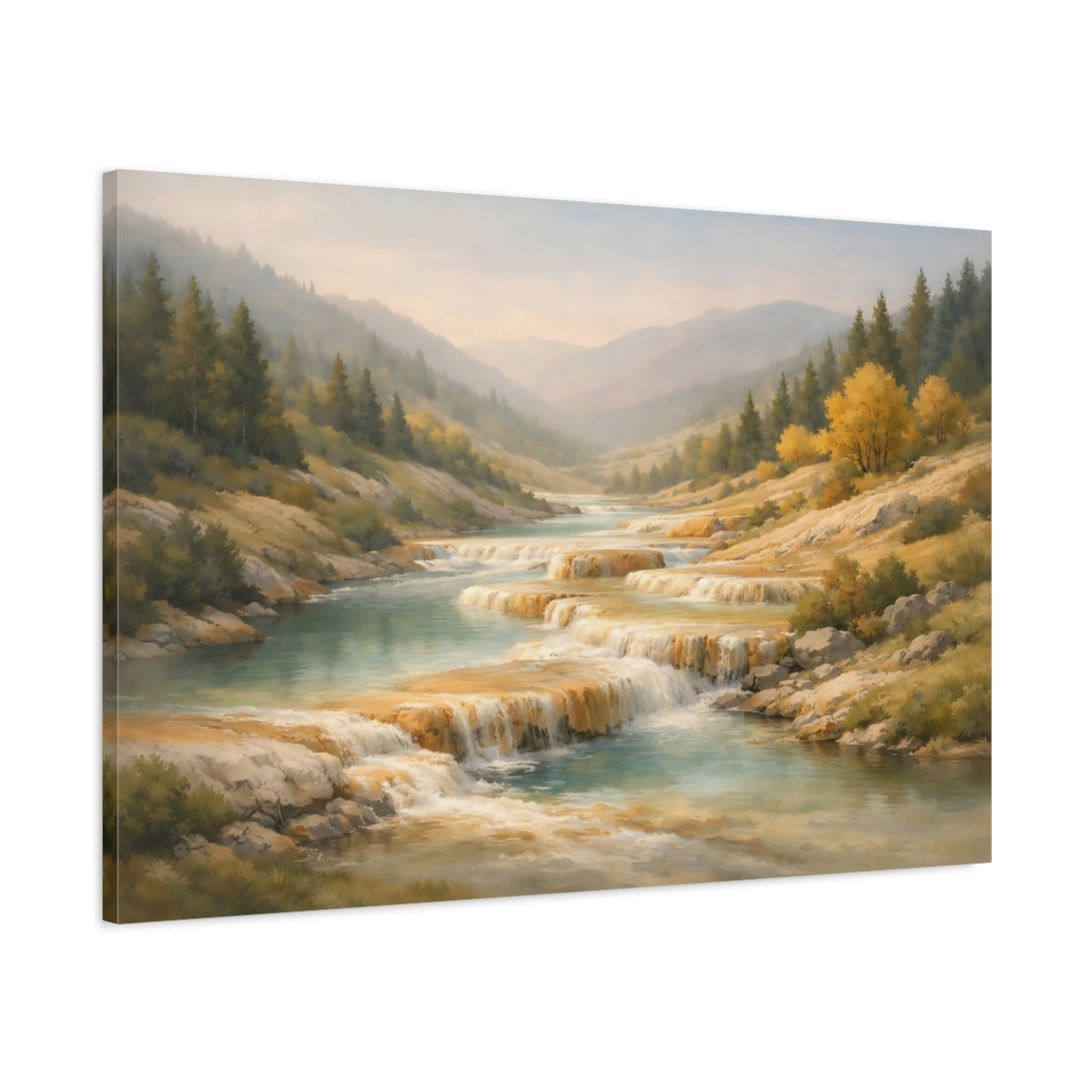 Trees Hills Waterfalls Nature - Canvas Wall Art Print