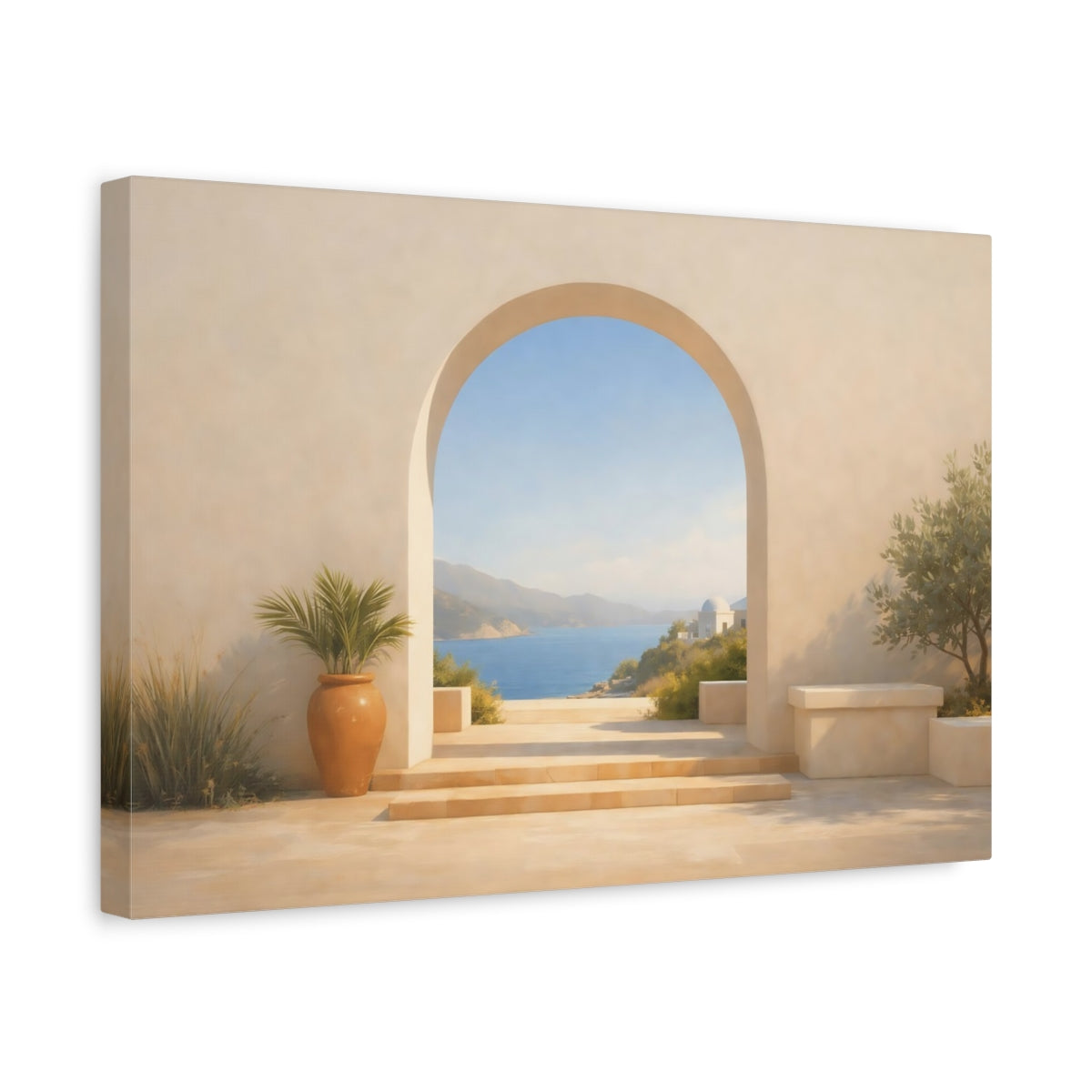 Contemporary Mediterranean Archway View Sea Nature - Canvas Wall Art Print