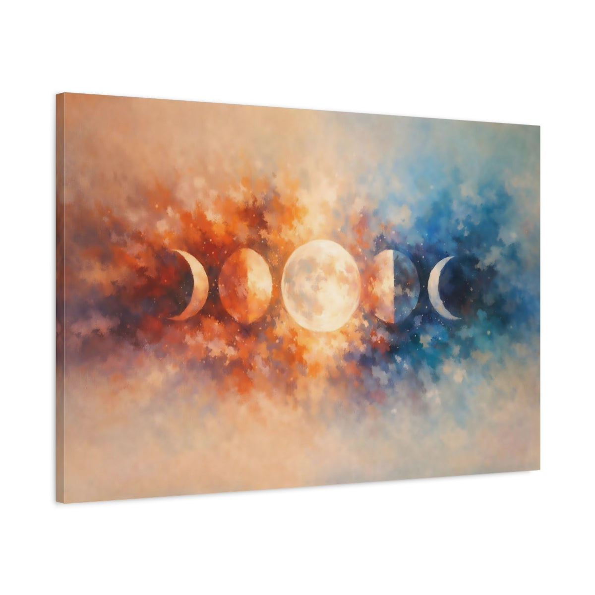 Nature Moon Phases Orange Blue - Canvas Wall Art Print