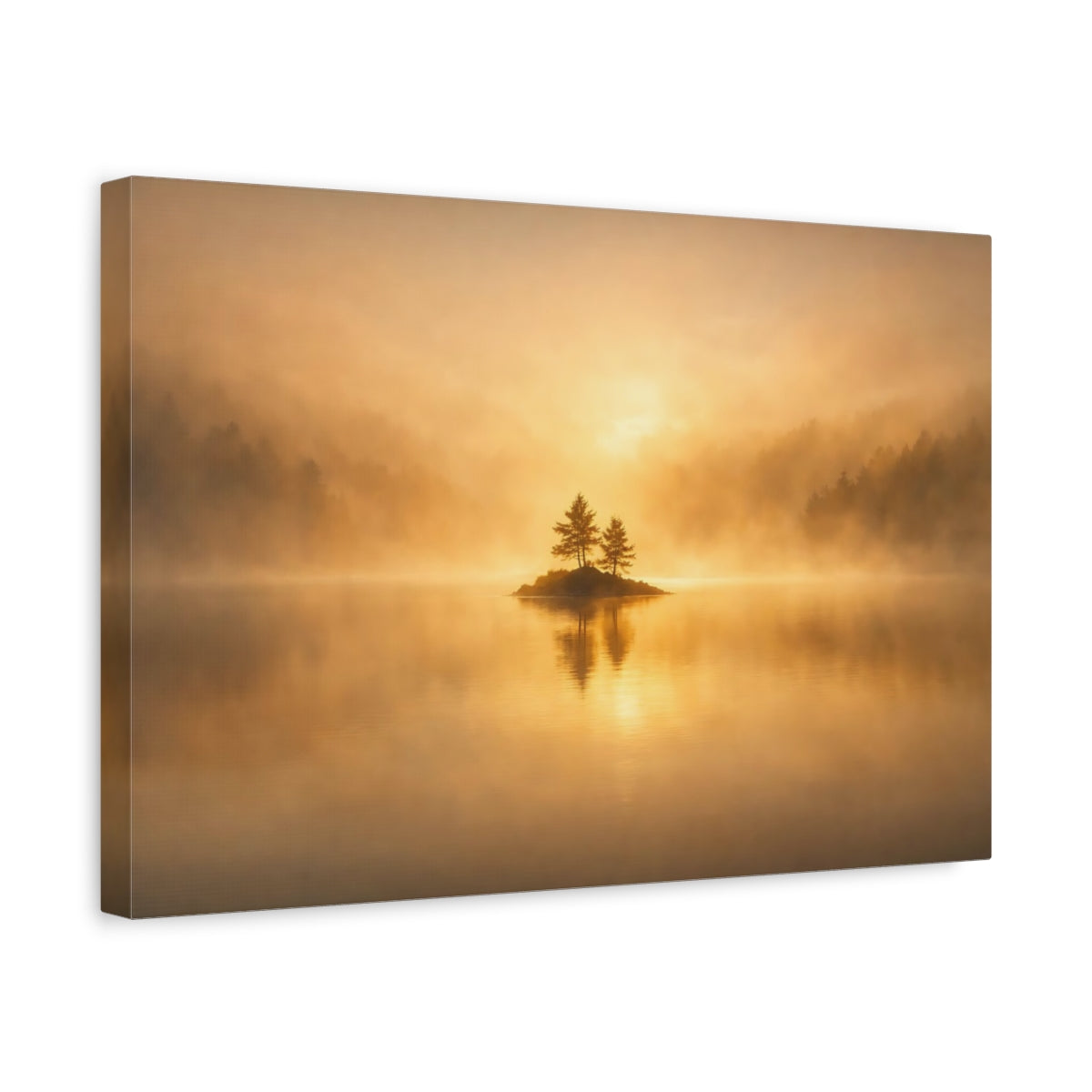 Lac Golden Glow Île Brume Arbres Nature - Impression sur Toile