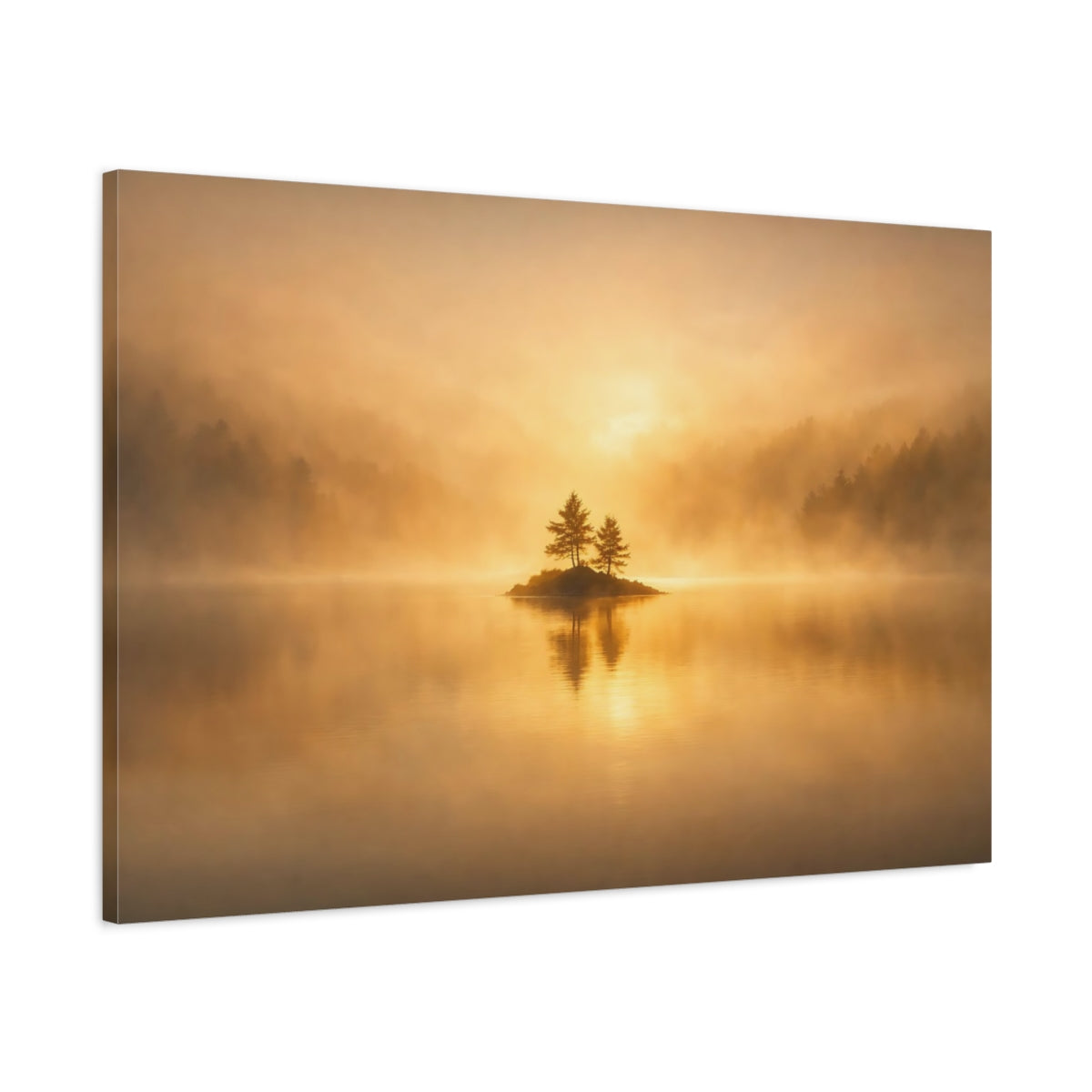 Lac Golden Glow Île Brume Arbres Nature - Impression sur Toile