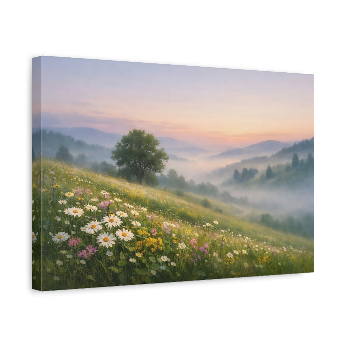 Mist Depth Wildflowers Countryside Nature - Canvas Wall Art Print
