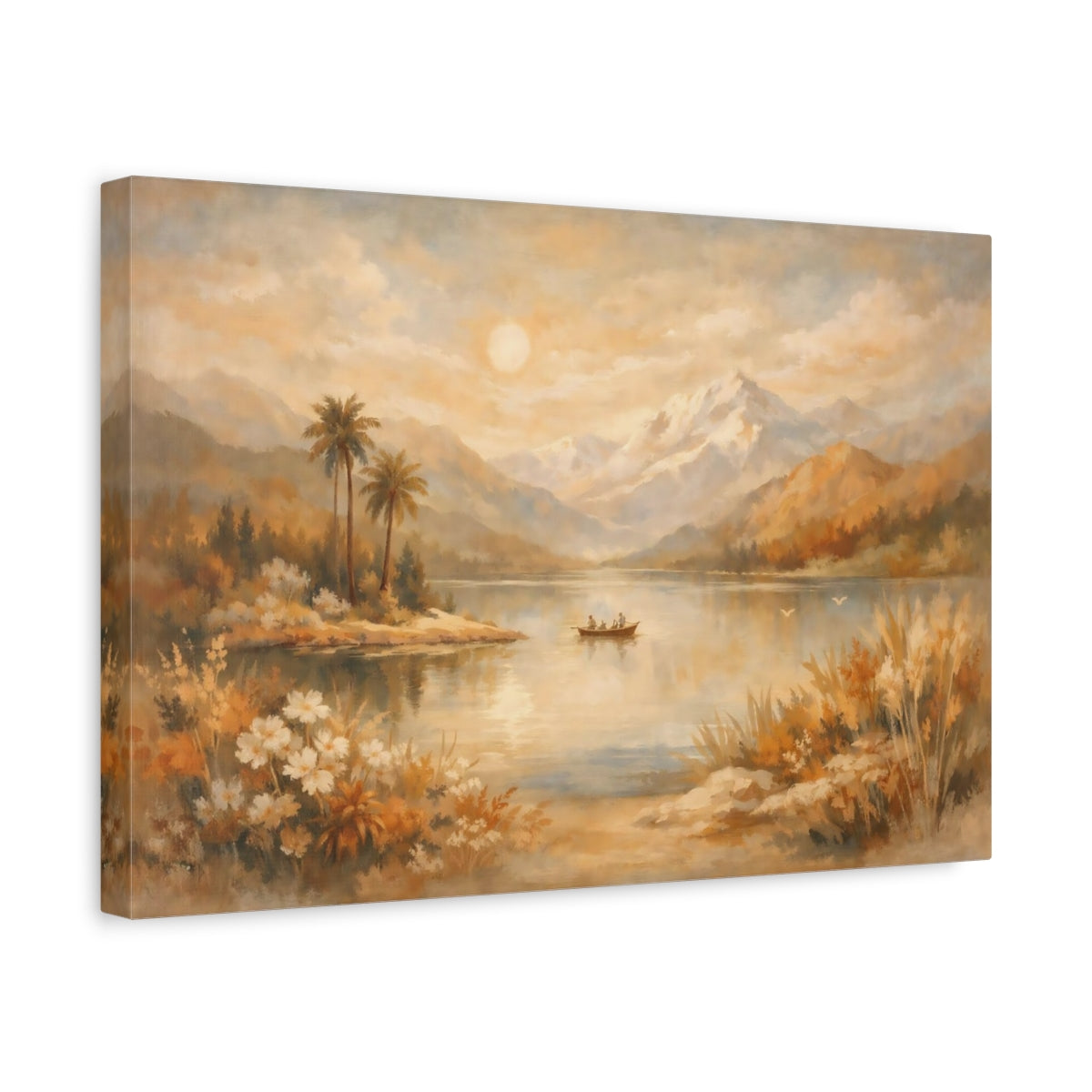 Nature Lake And Mountains Golden Landscape - Canvas Wall Art Print