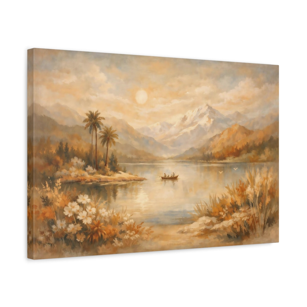 Nature Lake And Mountains Golden Landscape - Canvas Wall Art Print
