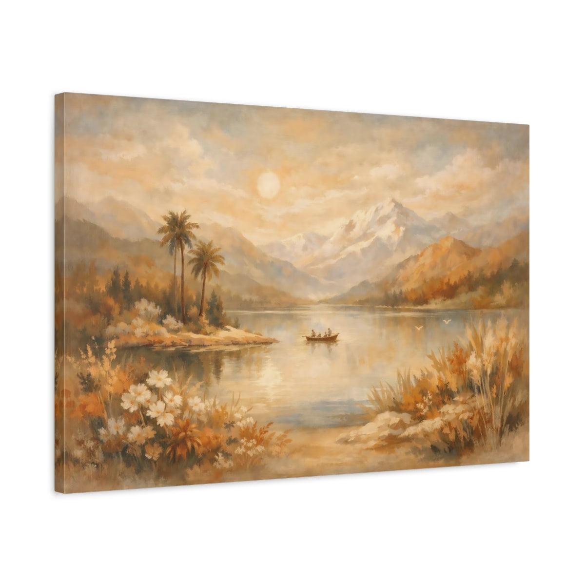 Nature Lake And Mountains Golden Landscape - Canvas Wall Art Print