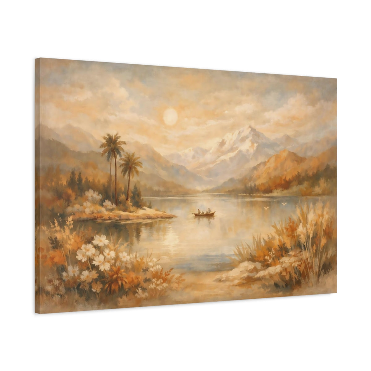 Nature Lake And Mountains Golden Landscape - Canvas Wall Art Print