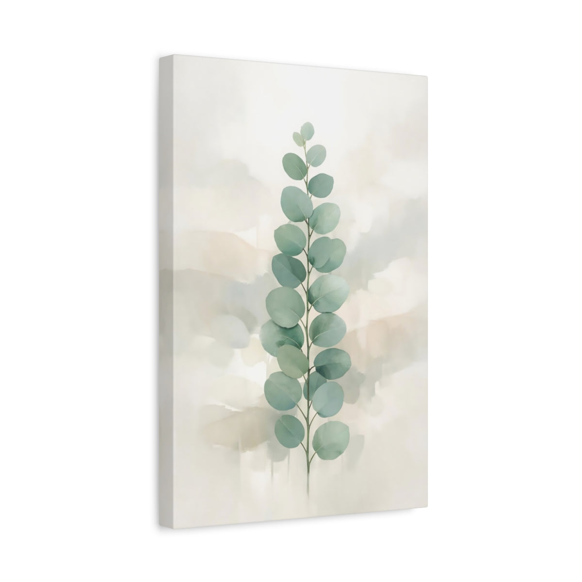 Side Mockup 4. Nature Eucalyptus Branch Sage Green Eucalyptus shown as stretched canvas wall art