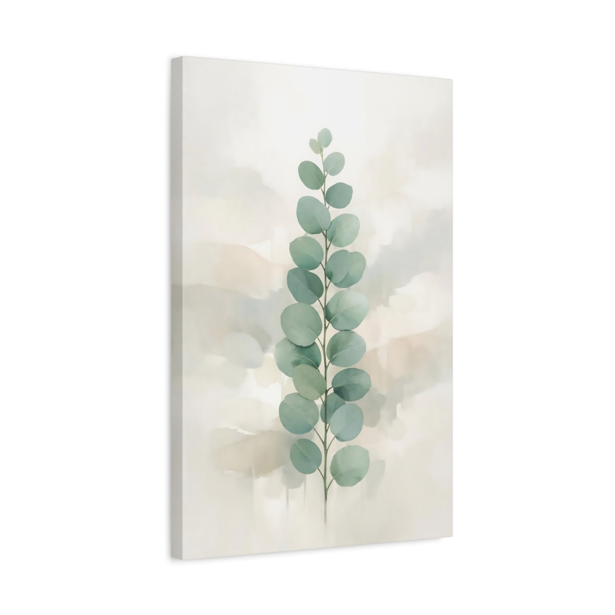 Side Mockup 3. Nature Eucalyptus Branch Sage Green Eucalyptus shown as stretched canvas wall art