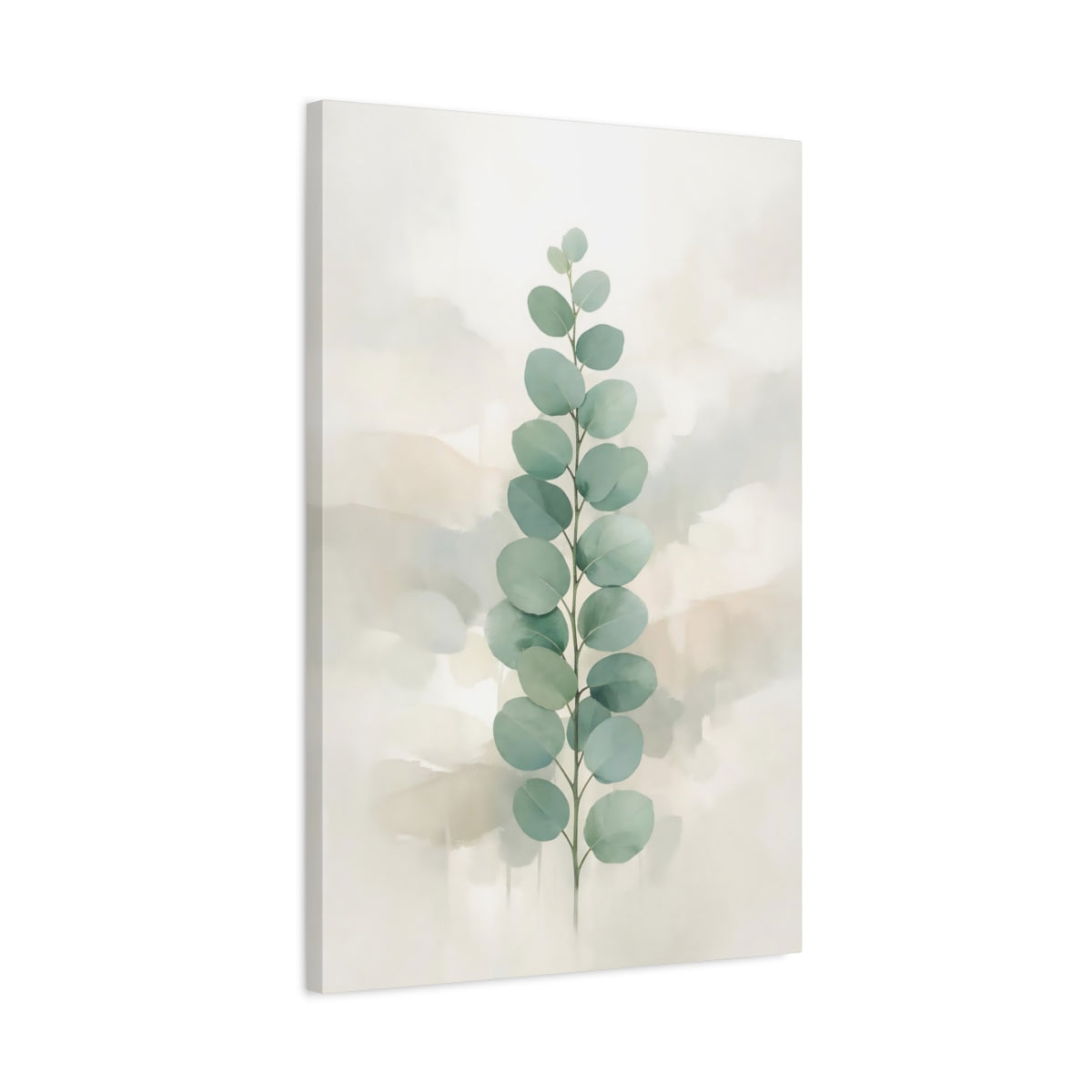 Side Mockup 2. Nature Eucalyptus Branch Sage Green Eucalyptus shown as stretched canvas wall art