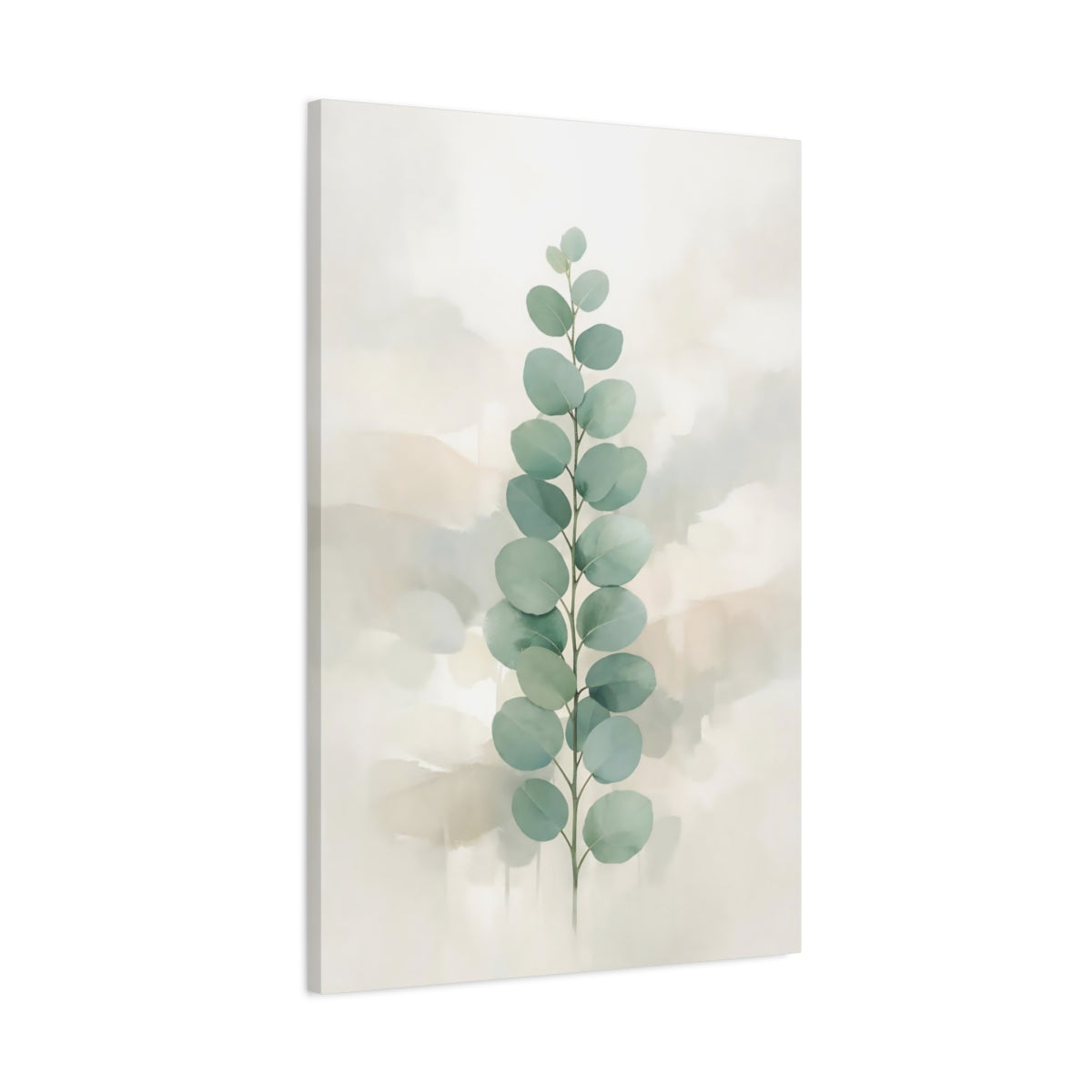 Side Mockup 1. Nature Eucalyptus Branch Sage Green Eucalyptus shown as stretched canvas wall art