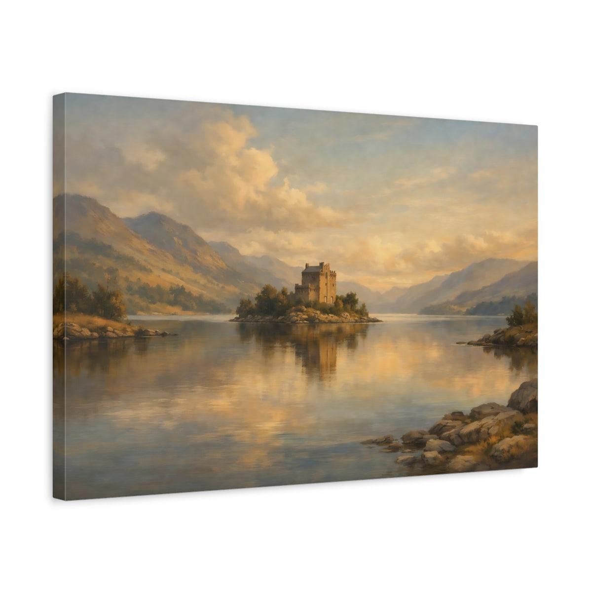Side Mockup 3. Landscape Concrete Wall Cinematic Light Composition shown as stretched canvas wall art