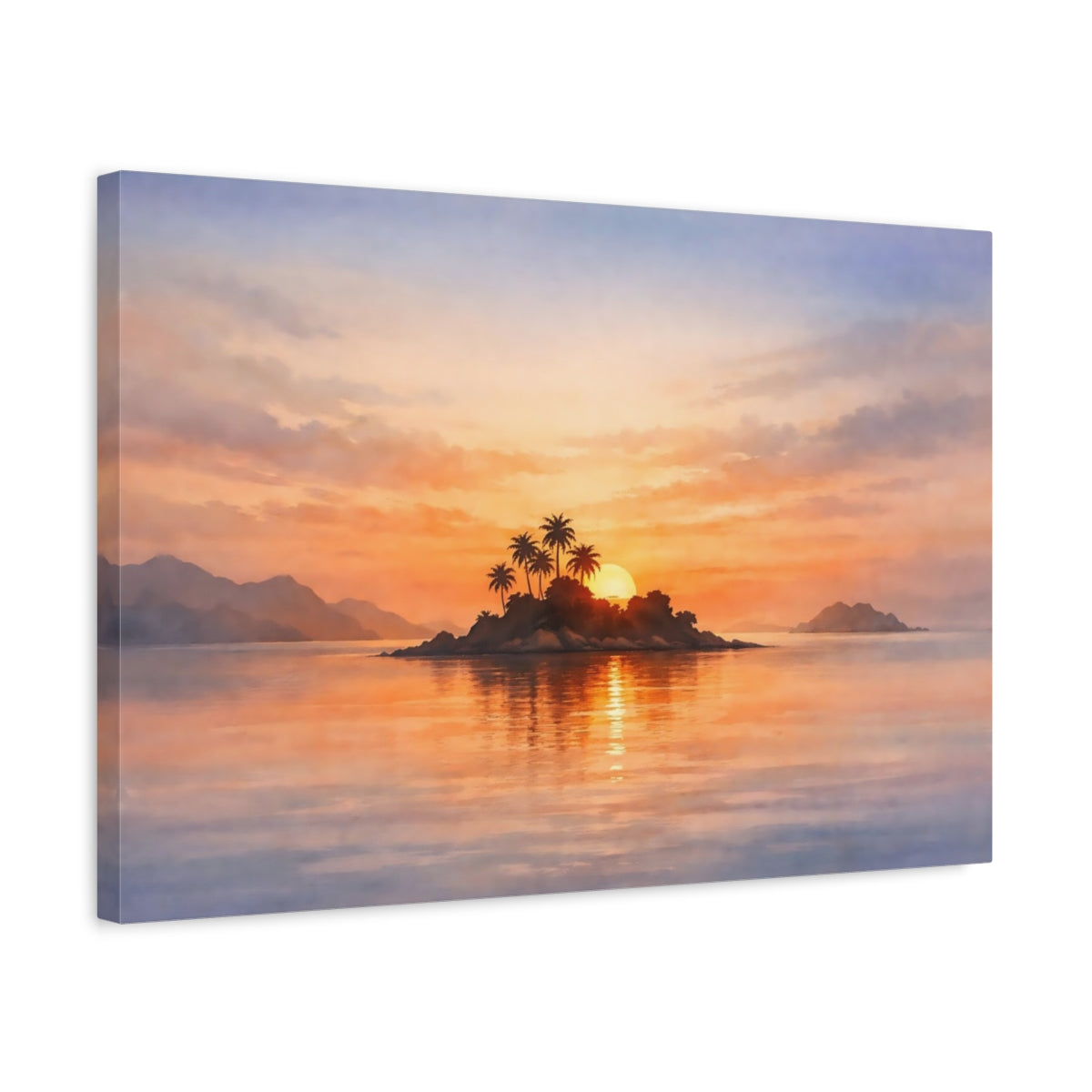 Watercolor Island Sunset Tropical Nature - Canvas Wall Art Print