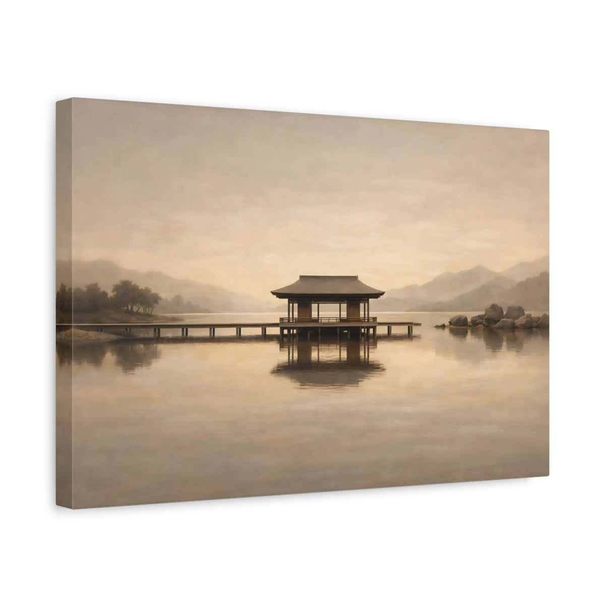 Side Mockup 4. Japandi High Contrast Repetition Lines shown as stretched canvas wall art