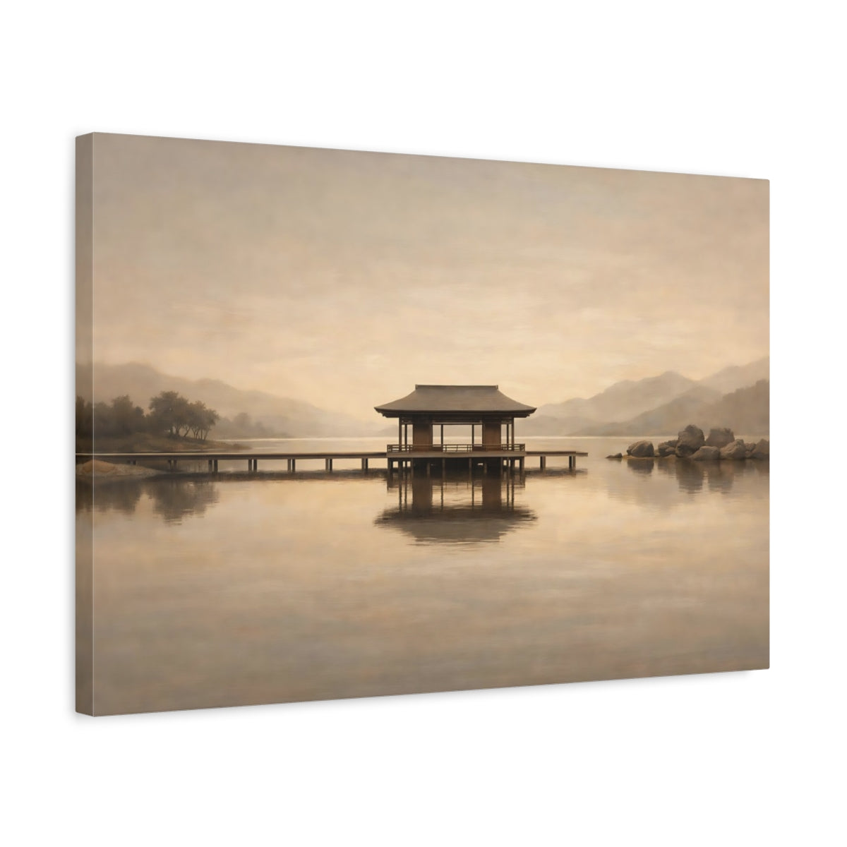 Side Mockup 3. Japandi High Contrast Repetition Lines shown as stretched canvas wall art