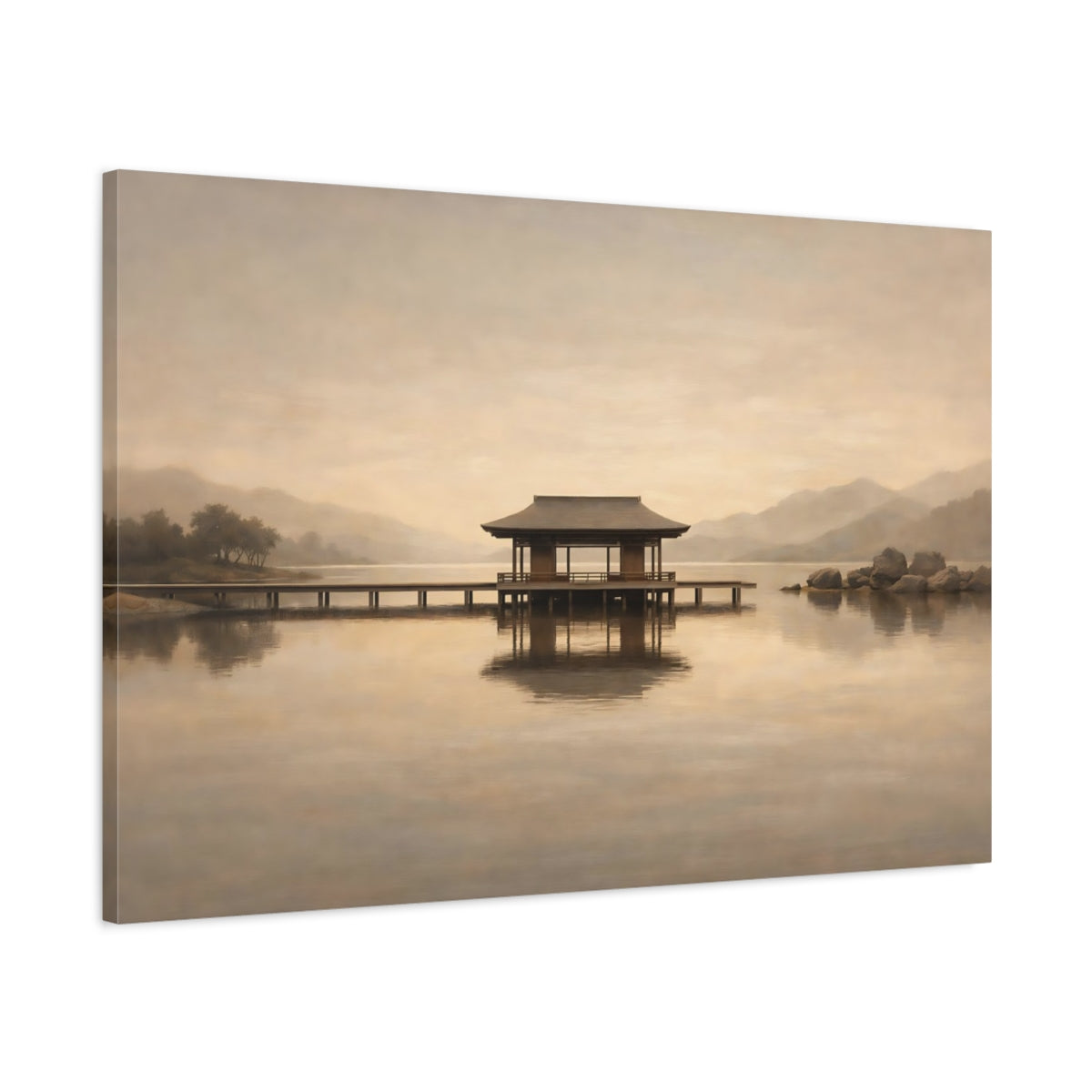 Side Mockup 1. Japandi High Contrast Repetition Lines shown as stretched canvas wall art