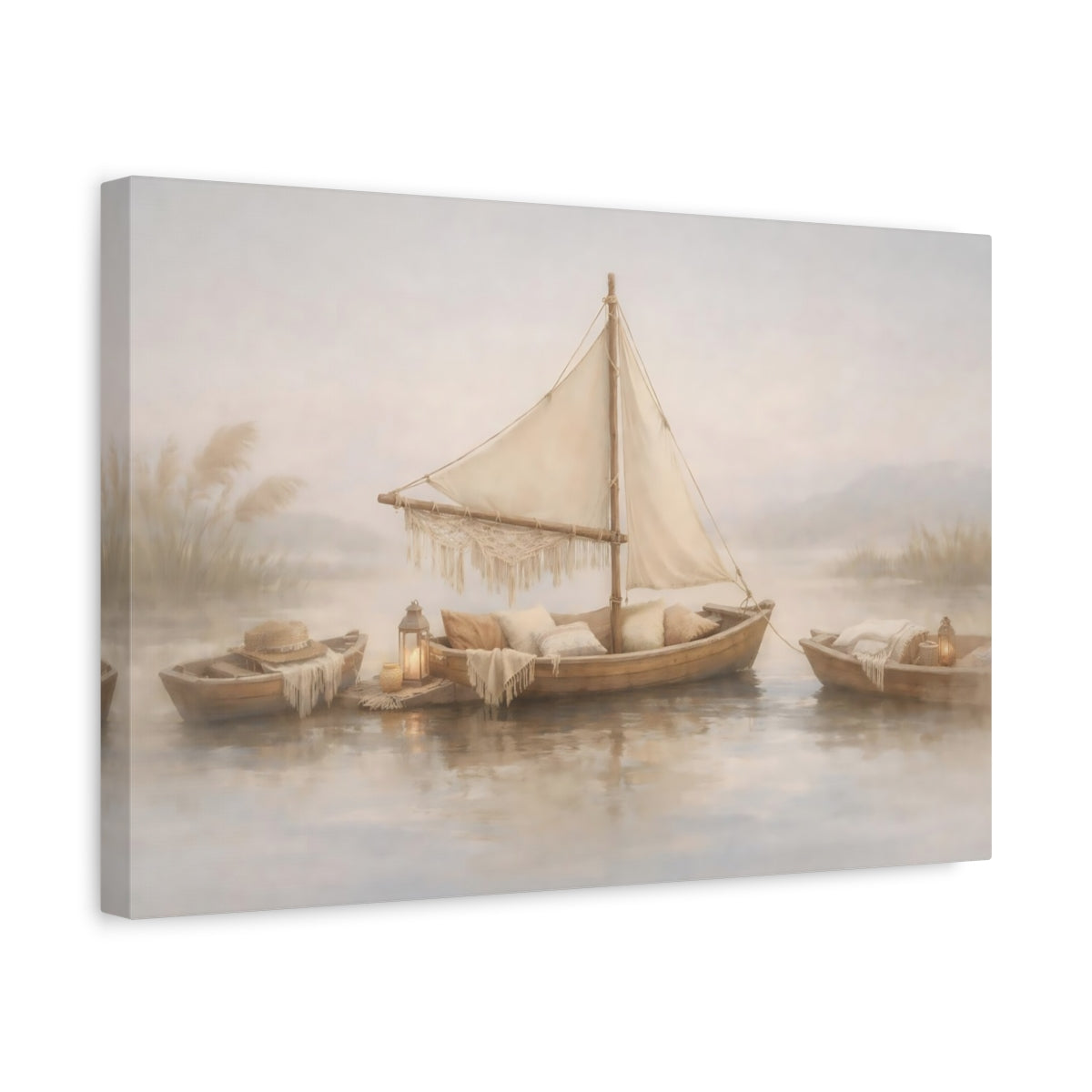 Boho Boats On Lake Nature - Canvas Wall Art Print