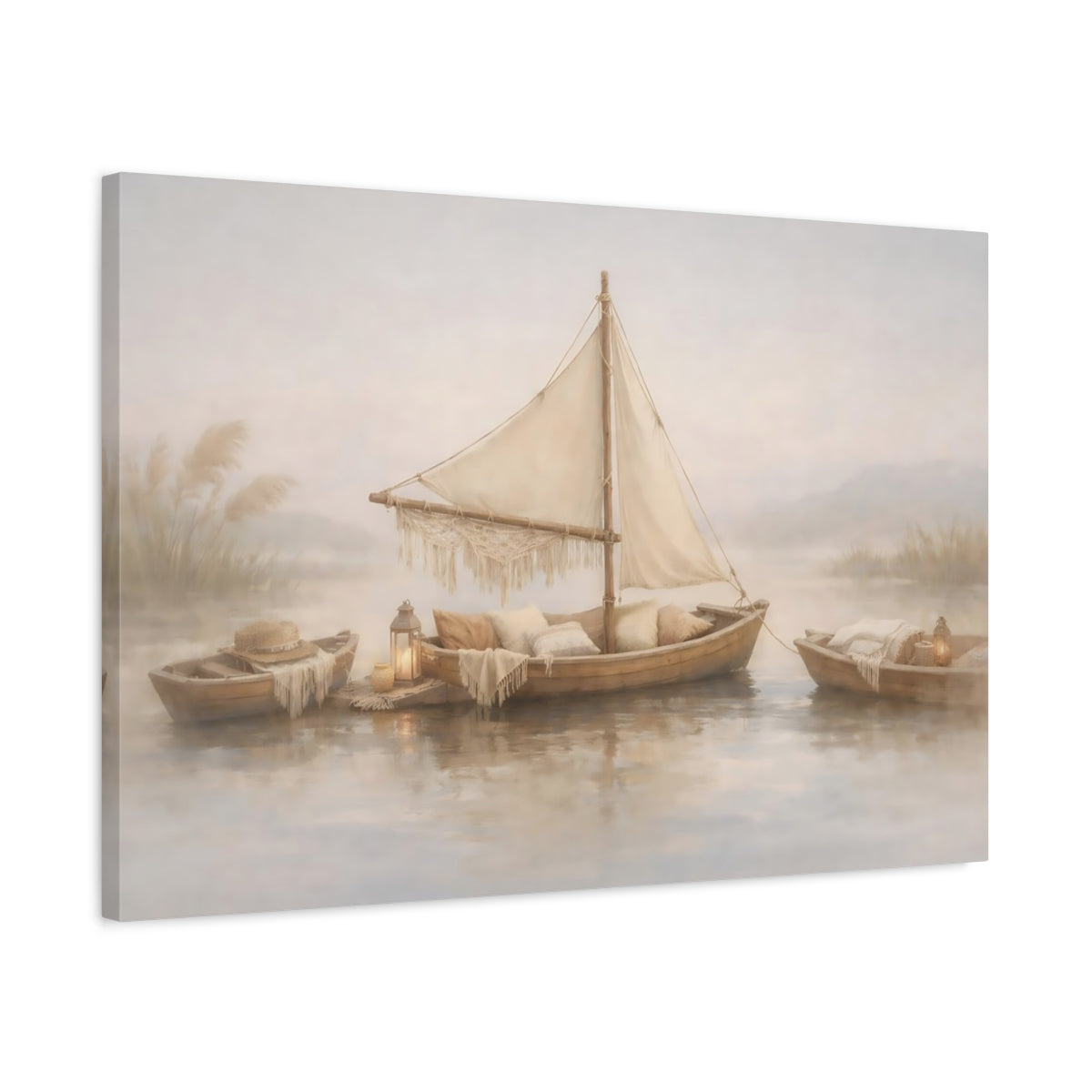 Boho Boats On Lake Nature - Canvas Wall Art Print