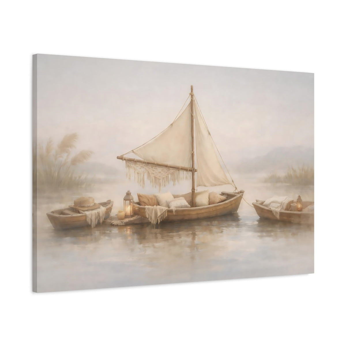 Boho Boats On Lake Nature - Canvas Wall Art Print
