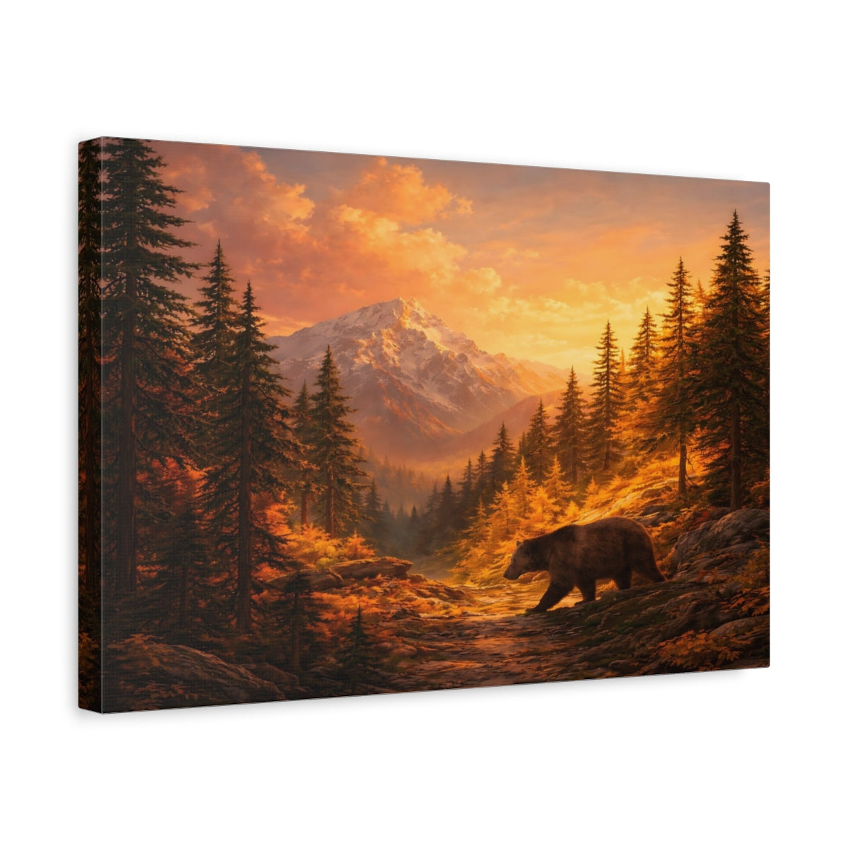 Nature Bear Orange Mountain - Canvas Wall Art Print