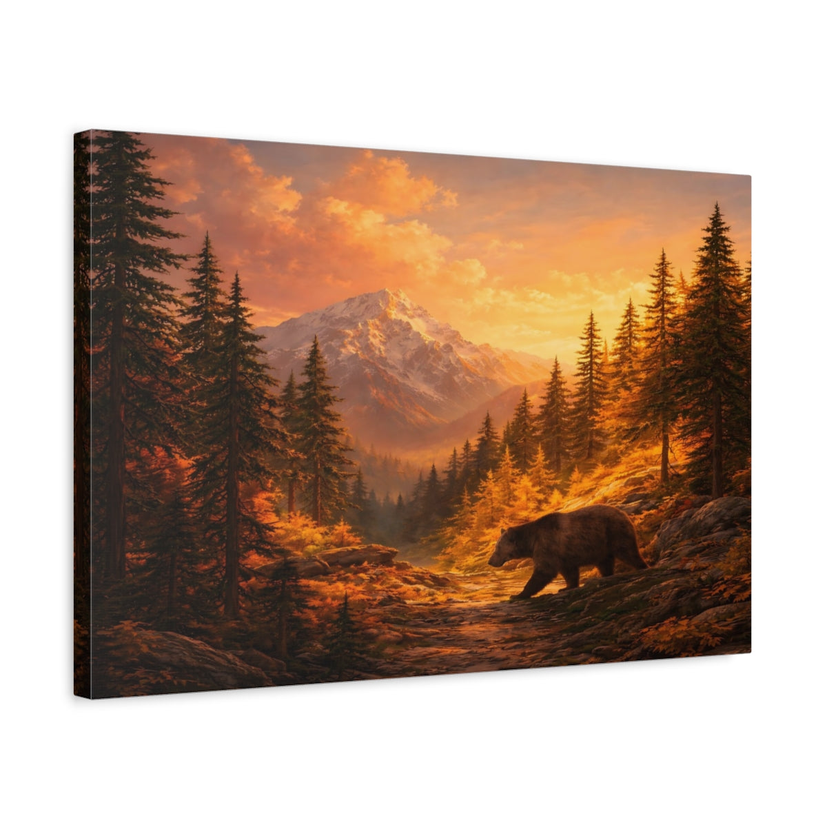 Nature Bear Orange Mountain - Canvas Wall Art Print