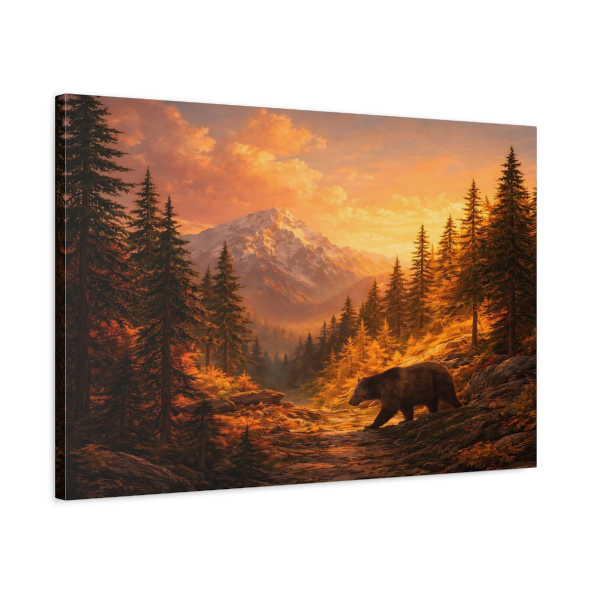 Nature Bear Orange Mountain - Canvas Wall Art Print