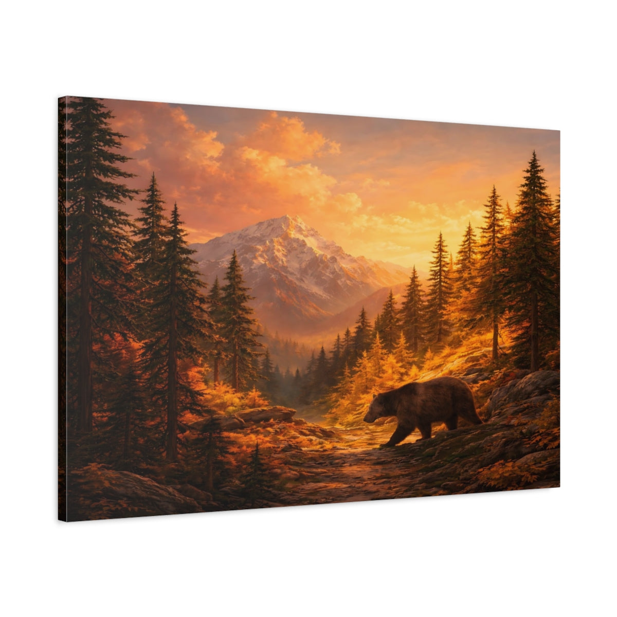 Nature Bear Orange Mountain - Canvas Wall Art Print