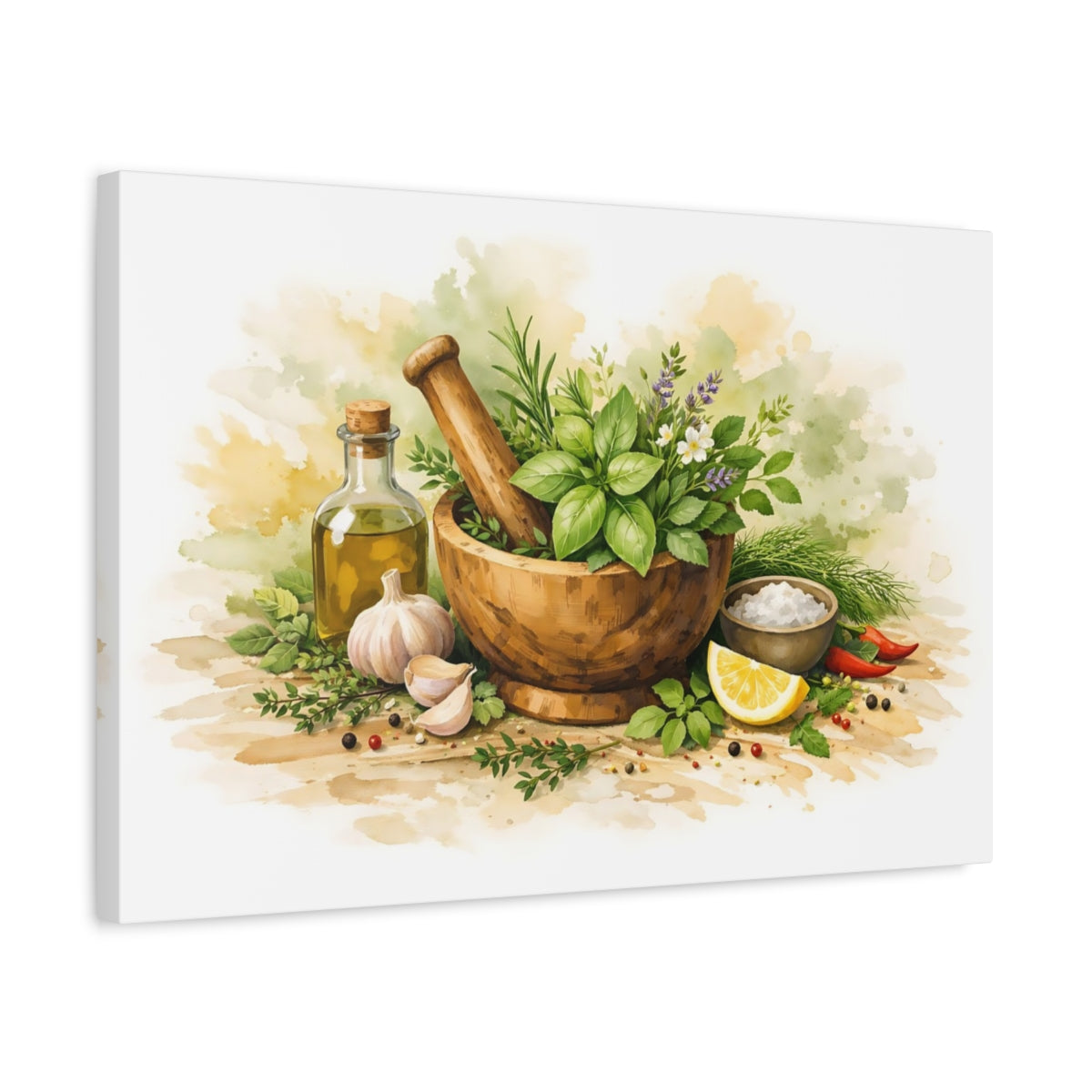 Aquarelle Herbes Cuisine Art Culinaire Nature - Impression sur Toile
