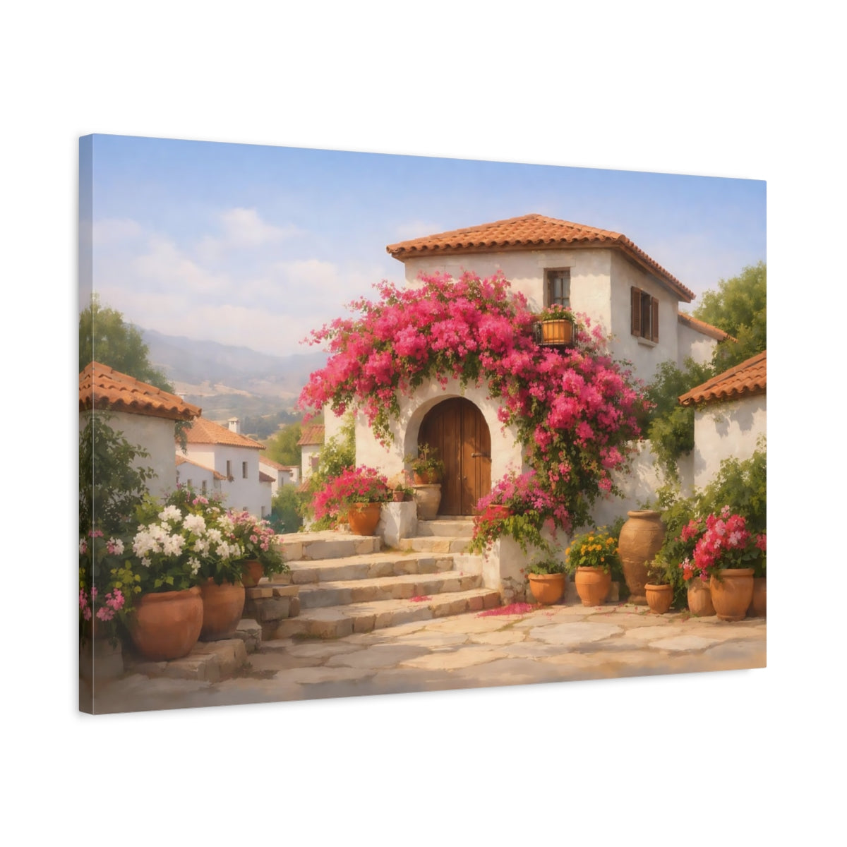 Floral Bougainvillea Village - Canvas Wall Art Print