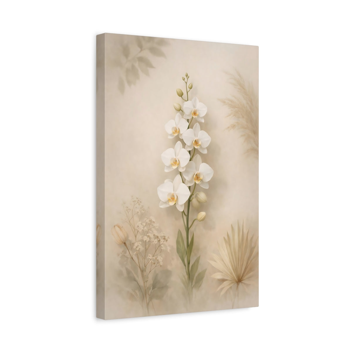 Floral White Orchid Boho Neutrals - Canvas Wall Art Print